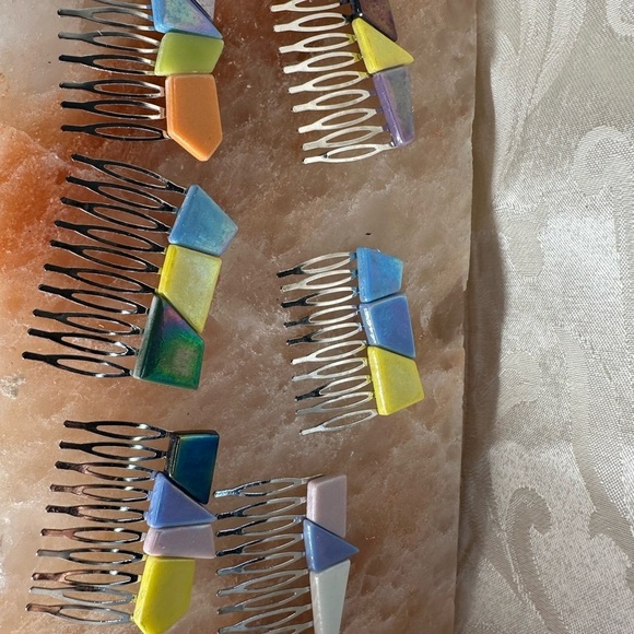 Multicolored Geometric Hair Accessories handmade ceramic tiles hair combs 4134 B - Picture 9 of 9